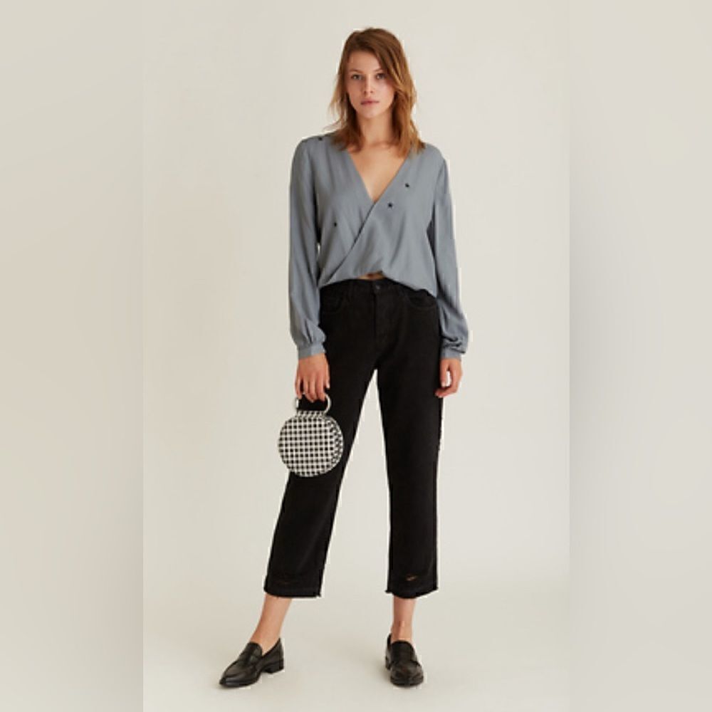 J Brand jean Ivy high rise crop straight distressed jean in black 26